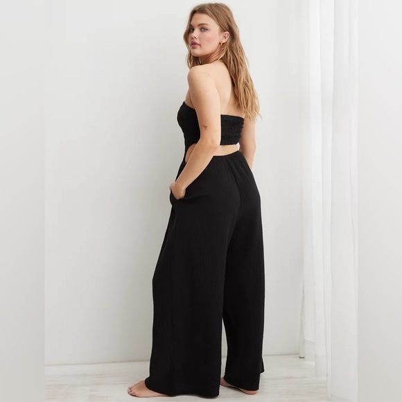 Aerie Black Gauzy Strapless Wide Leg Jumpsuit size Large EUC - Picture 5 of 13